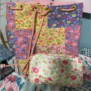 SOLD LoveShackFancy Kiwi Floral Drawstring Backpack VEUC